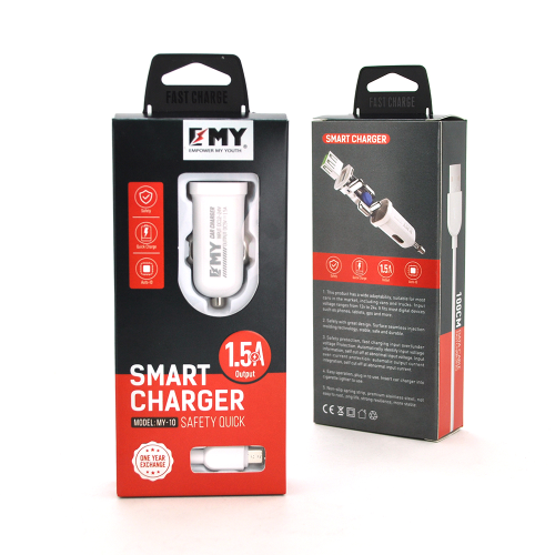 Набір 2 в 1 АЗУ With Micro-USB Cable DC12-24V MY-10, 1 x USB, 5V / 7.5W, Output: 5V / 1.5A, White, Blister- box, Q25