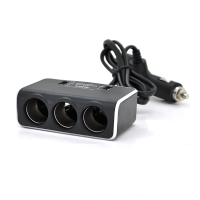 АЗП розгалужувач + вольтметр Olesson 1639, 12V-3 * 12V + 2 * USB, Black, Blister