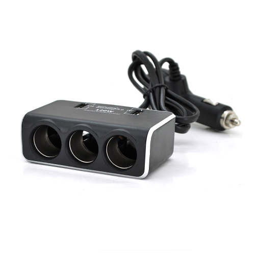 АЗП розгалужувач + вольтметр Olesson 1639, 12V-3 * 12V + 2 * USB, Black, Blister
